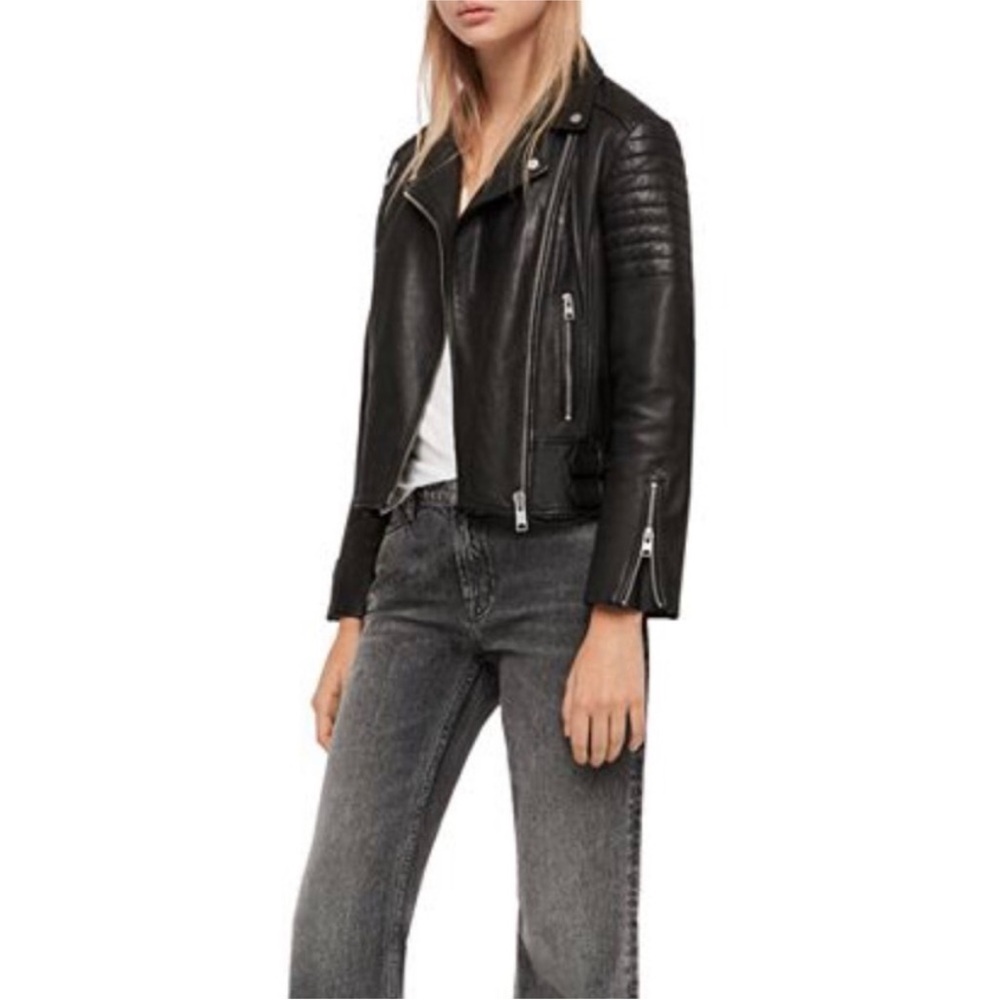 ALLSAINTS Papin Biker Leather Jacket size 4 - Picture 2 of 9